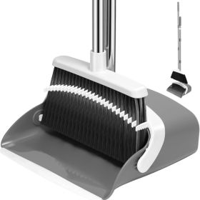 Broom And Dustpan Set With 52-Inch Adjustable Long Handle Grey White Standing Cleaning Set For Kitchen Home And Floor Cleaning (Option: Grey white)