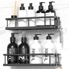 2 Pack Black Adhesive Shower Caddy Rustproof Large Capacity Shower Shelves No Drill Bathroom Organizer Storage Rack (Option: Black)