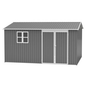 12x10 FT Outdoor Storage Shed Metal, Large Garden Tool Sheds Outdoor with Lockable Doors, Waterproof Steel Utility Storage Building, Heavy Duty E (Option: Grey)