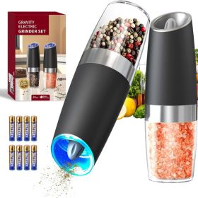Electric Salt & Pepper Grinder With LED Light, Adjustable Coarseness, Battery Operated, Black (Option: Black set)