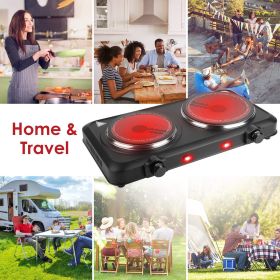 Infrared Dual Burner Hot Plate - 1000W & 800W  Glass Plates, Quick/Even Heating, 302-1022 Stepless Temp, Auto Shut-Off (Color: Black)