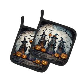 Witches Spooky Halloween Pair of Pot Holders Kitchen Heat Resistant Pot Holders Sets Oven Hot Pads for Cooking Baking BBQ, 7 1/2 x 7 1/2 (Option: Default)