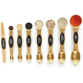 Magnetic Measuring Spoons Set, Stainless Steel Stackable Measuring Spoons With Leveler For Baking, Cooking, Spice Jars & Kitchen Use (Option: Golden)